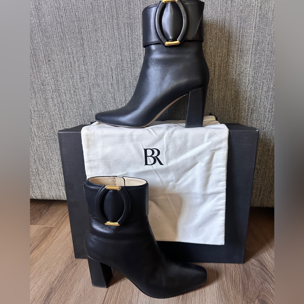 Ravello Black Leather Ankle Boots with Gold Accents